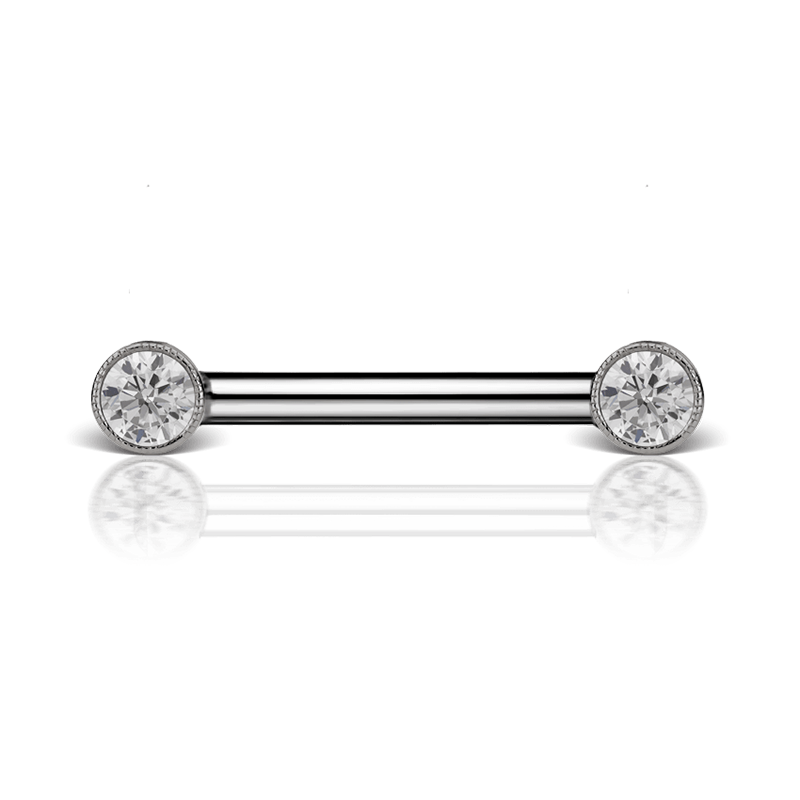 Cubic Zirconia Engraved Nipple Barbell /WG