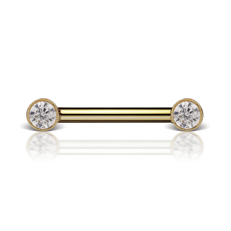 Cubic Zirconia Engraved Nipple Barbell /YG