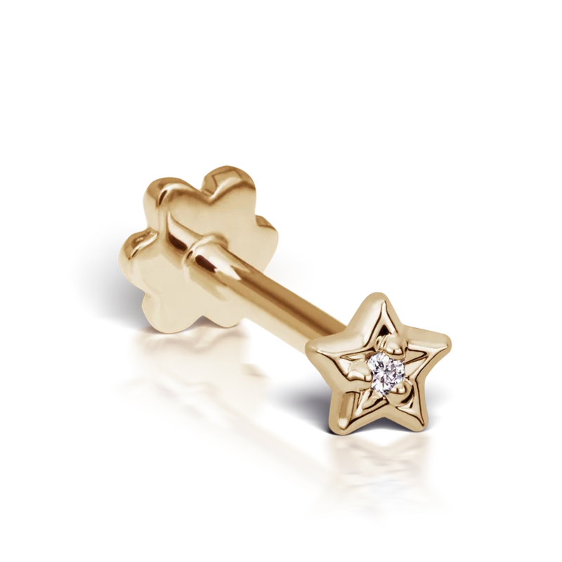 3mm Diamond Solitaire Star Threaded Stud /YG