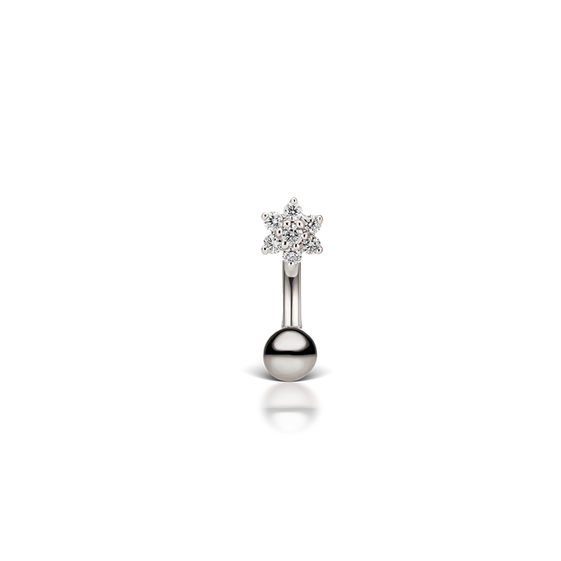 4.5mm Cubic Zirconia Flower and 4mm Gold Ball Navel Barbell /WG