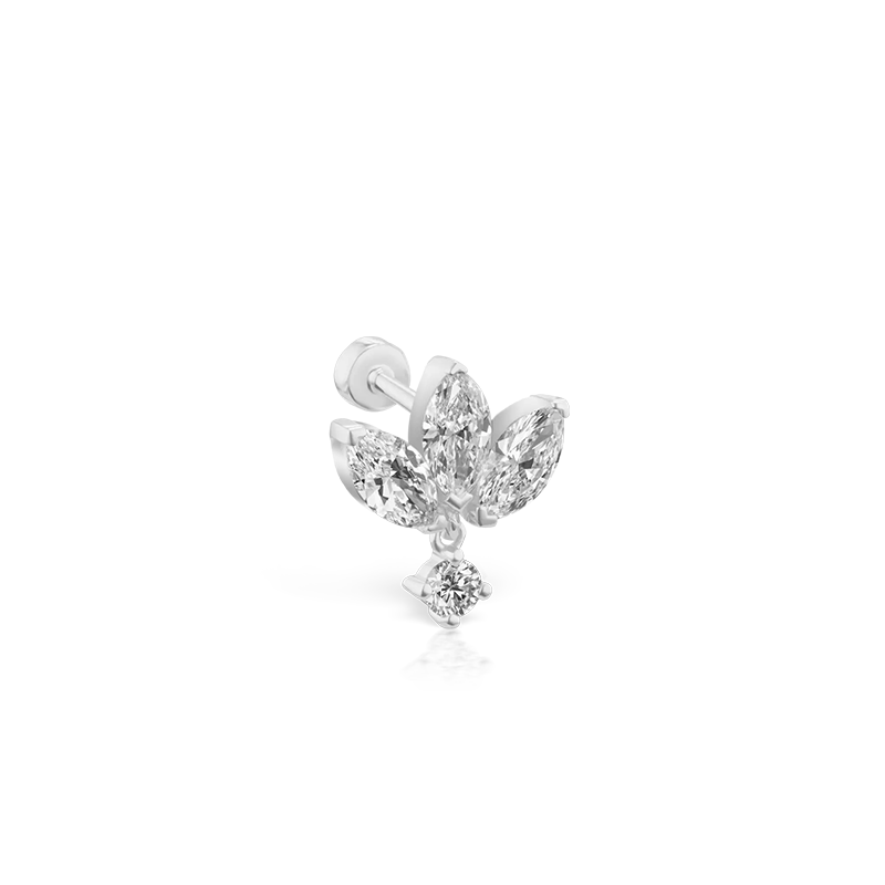 6mm Invisible Diamond Lotus with Dangle Threaded Stud Earring /WG