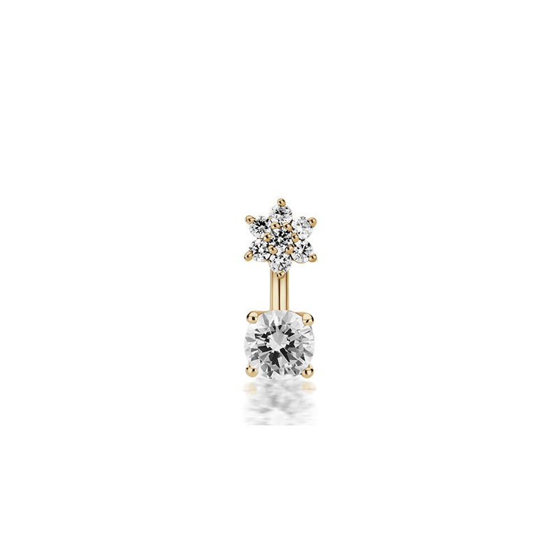 4.5mm Cubic Zirconia Flower and 4mm Prong Set Navel Barbell /YG