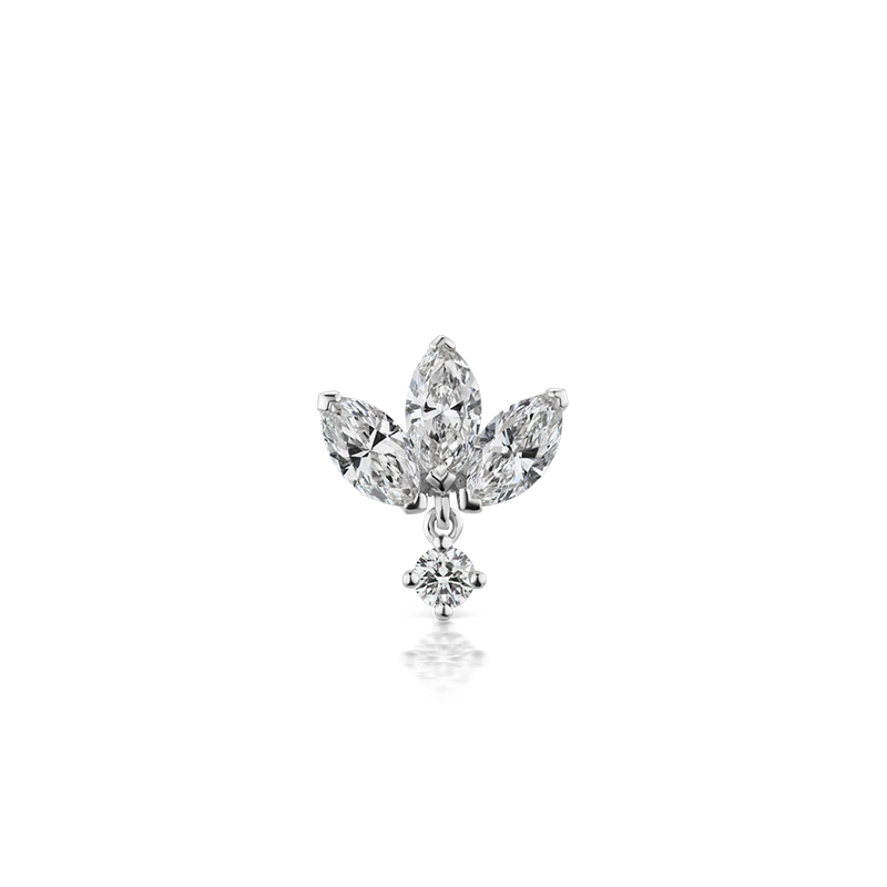 6mm Invisible Diamond Lotus with Dangle Threaded Stud Earring /WG