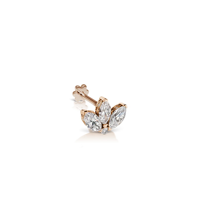 3mm Diamond Engraved Lotus Threaded Stud /RG