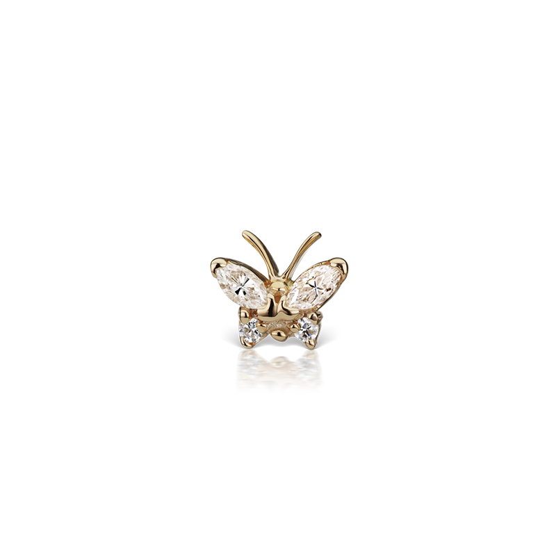 Diamond Marquise Butterfly Threaded Stud /YG