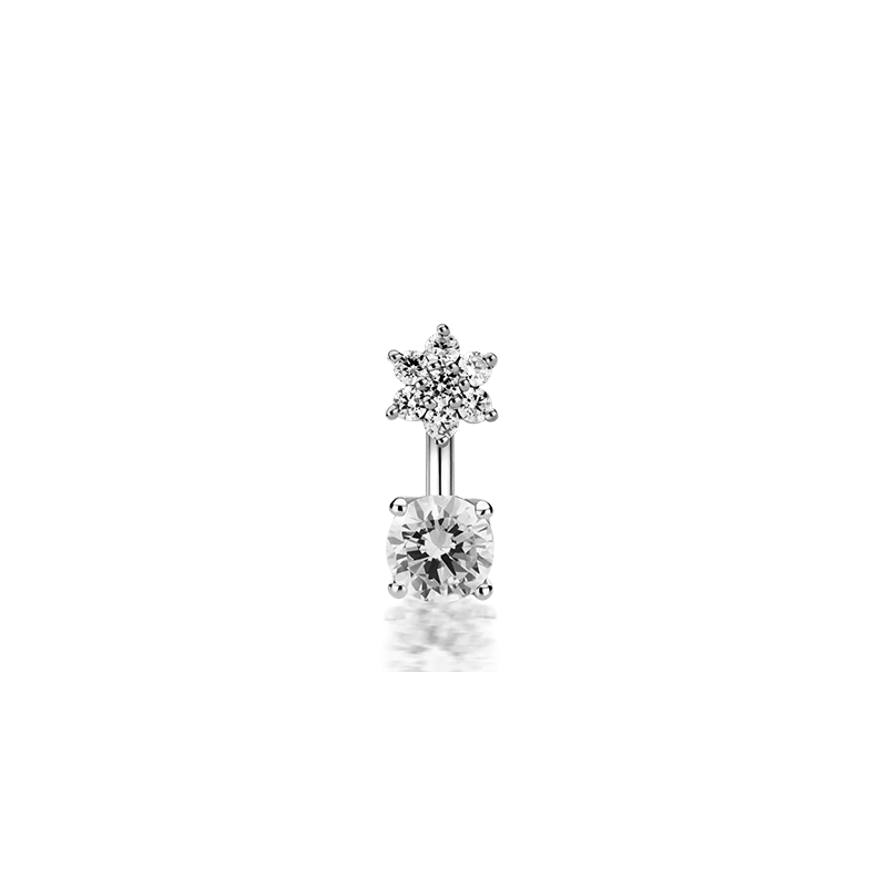 4.5mm Cubic Zirconia Flower and 4mm Prong Set Navel Barbell /WG
