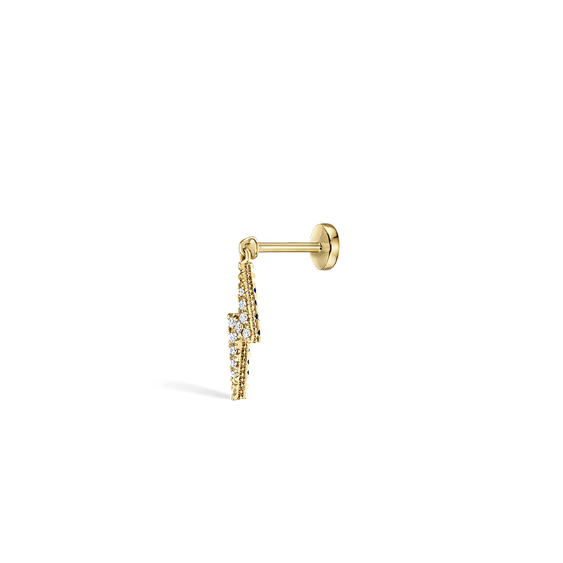 Diamond and Sapphire Lightning Bolt Threaded Charm Earring /YG