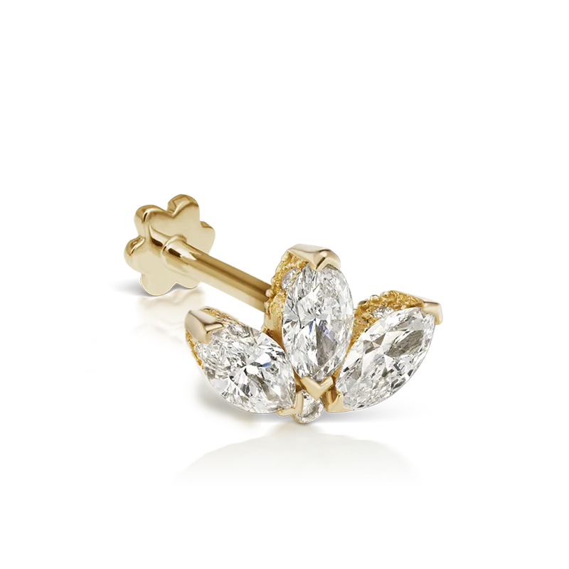 4mm Diamond Engraved Lotus Threaded Stud /YG