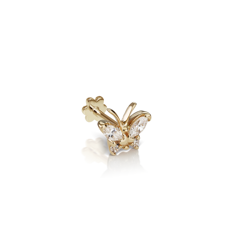 Diamond Marquise Butterfly Threaded Stud /YG