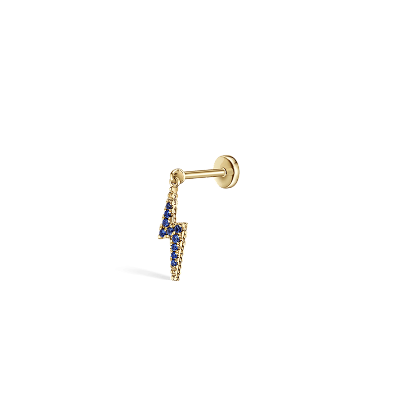 Diamond and Sapphire Lightning Bolt Threaded Charm Earring /YG