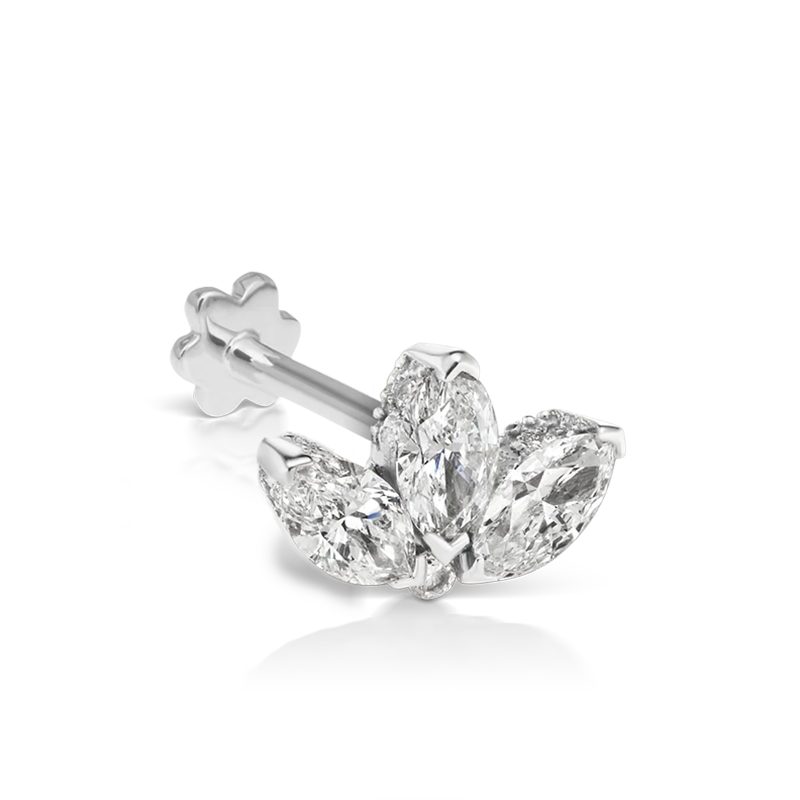 4mm Diamond Engraved Lotus Threaded Stud /WG