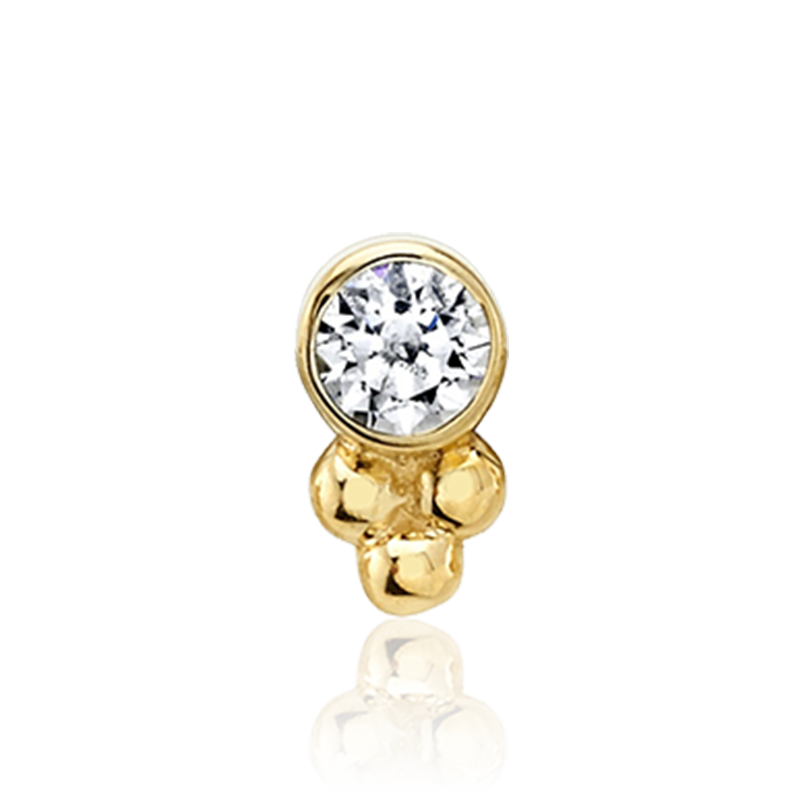 Round Bezel Tri Bead Pin - CZ - Geelgoud