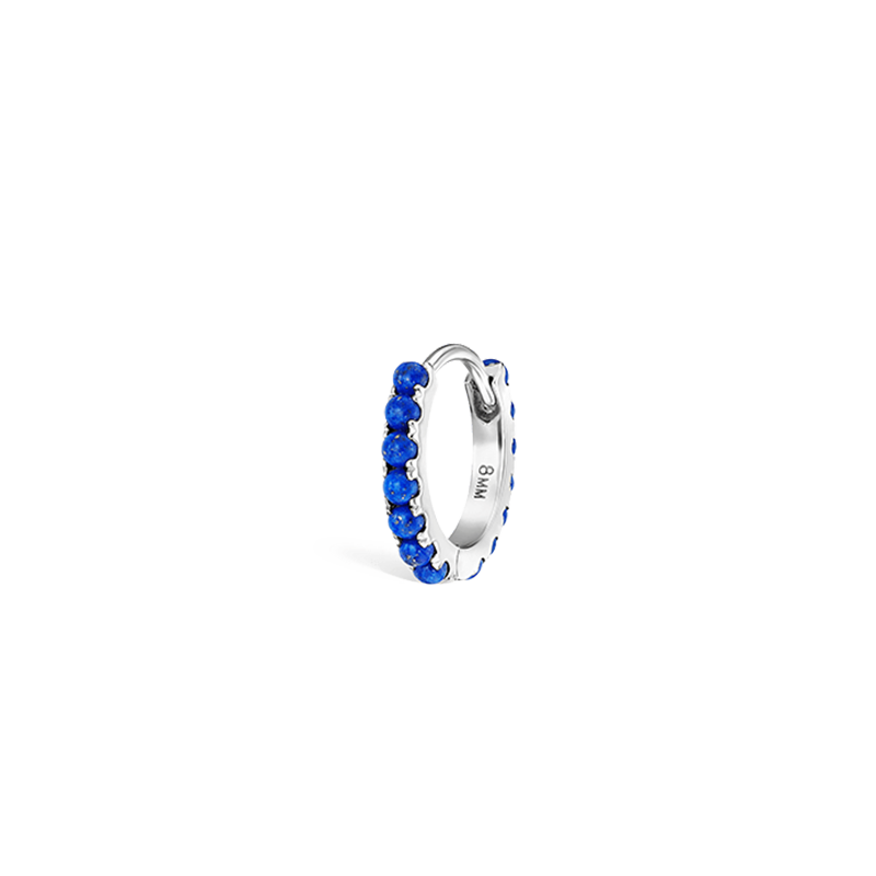 8mm Lapis Eternity Hoop Earring /WG