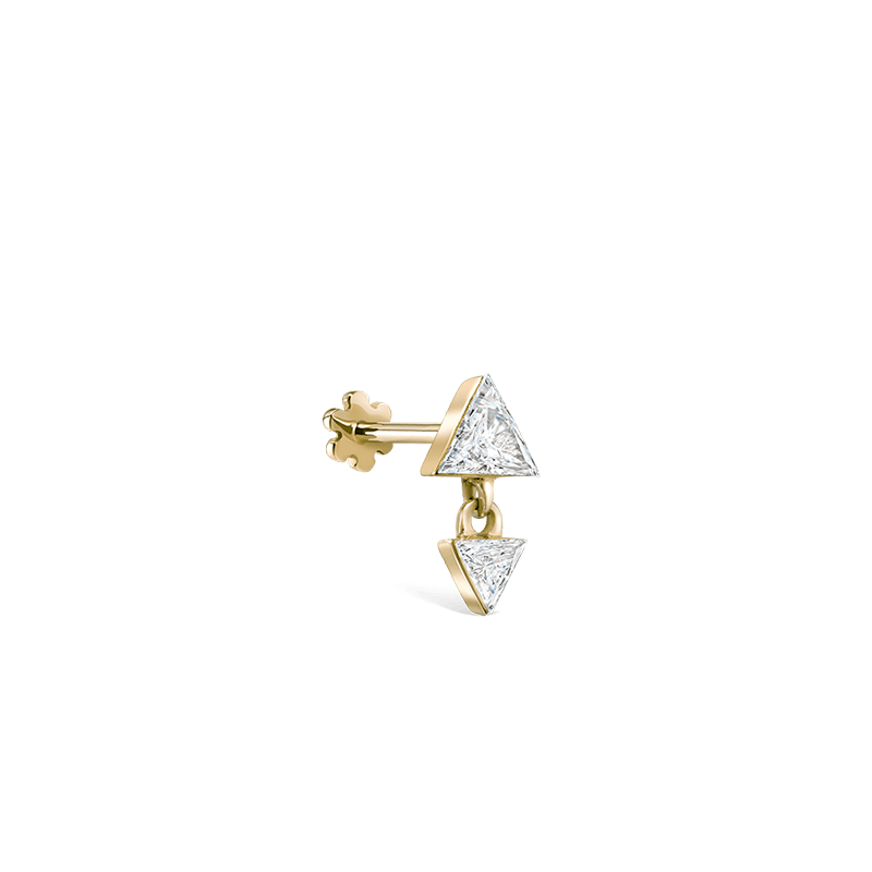 Invisible Set Triangle Diamond Dangle Threaded Earring /YG