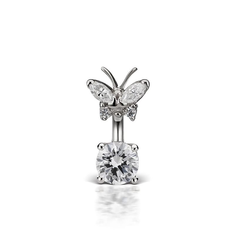 Cubic Zirconia Butterfly and 6mm Solitaire Barbell /WG
