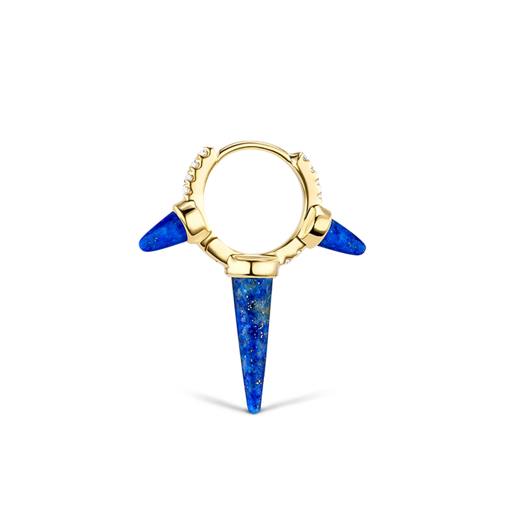 8mm Lapis Triple Long Spike Diamond Eternity Hoop Earring /YG