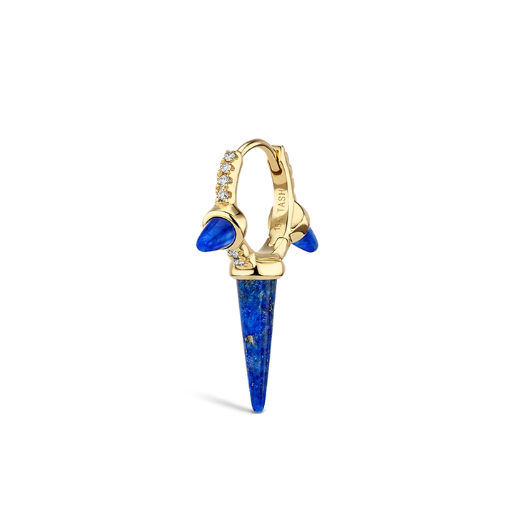 8mm Lapis Triple Long Spike Diamond Eternity Hoop Earring /YG