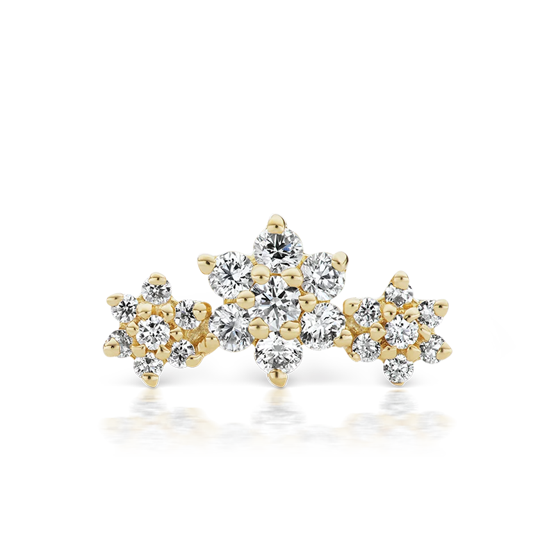 Three Flower Garland Diamond Stud Recessed /YG