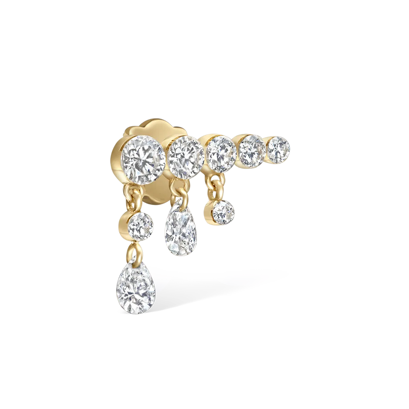 11mm Invisible Set Diamond Crescendo Bar Threaded Stud LEFT /YG