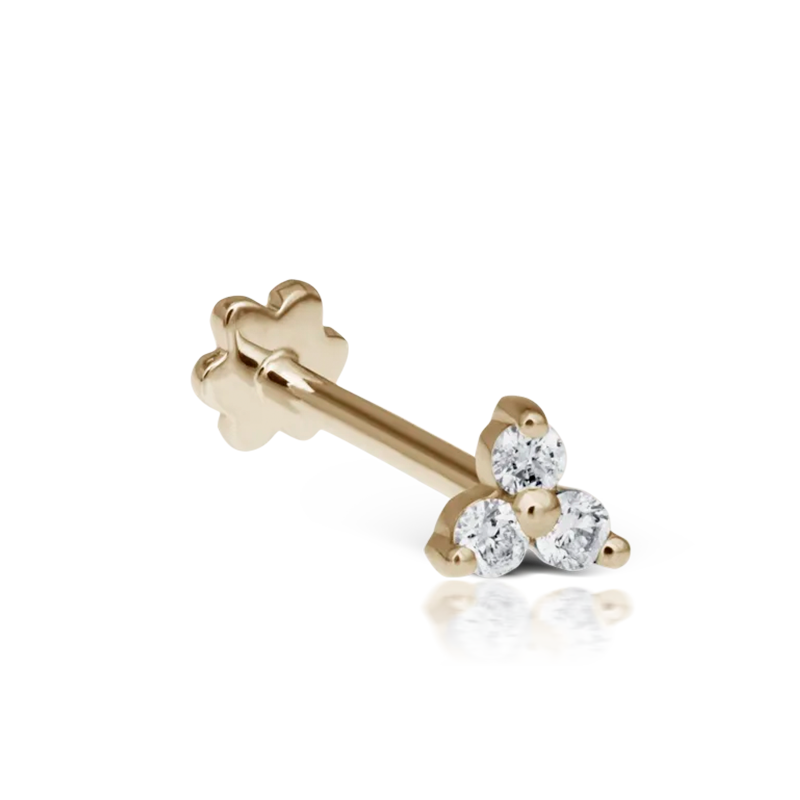 3mm Diamond Trinity Threaded Stud /YG