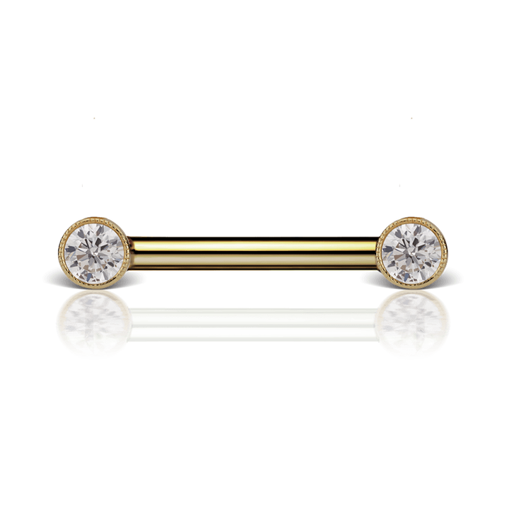 14mm Cubic Zirconia Engraved Nipple Barbell /YG