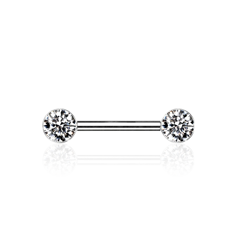 12mm Cubic Zirconia Bezel Nipple Barbell /WG