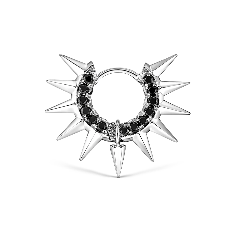 6.5mm Metal Mohawk with Black and White Diamond Pavé Hoop Earring /WG