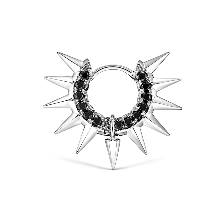 6.5mm Metal Mohawk with Black and White Diamond Pavé Hoop Earring /WG