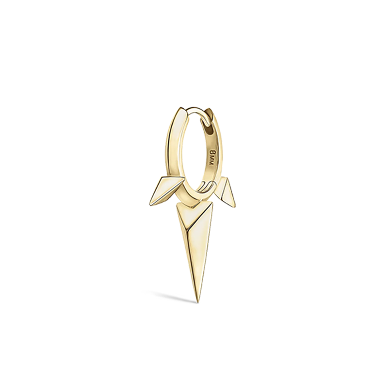 8mm Faceted Triple Long Spike Hoop Earring /YG