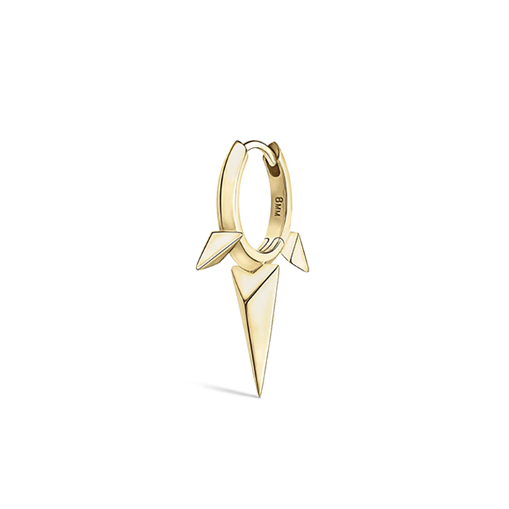 8mm Faceted Triple Long Spike Hoop Earring /YG