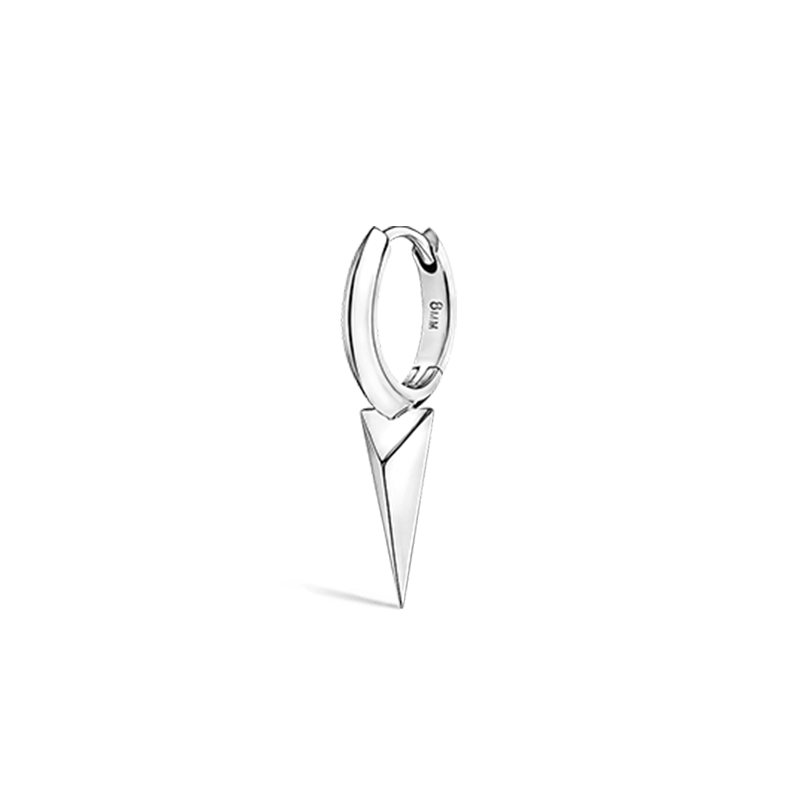 8mm Faceted Single Long Spike Hoop Earring /WG