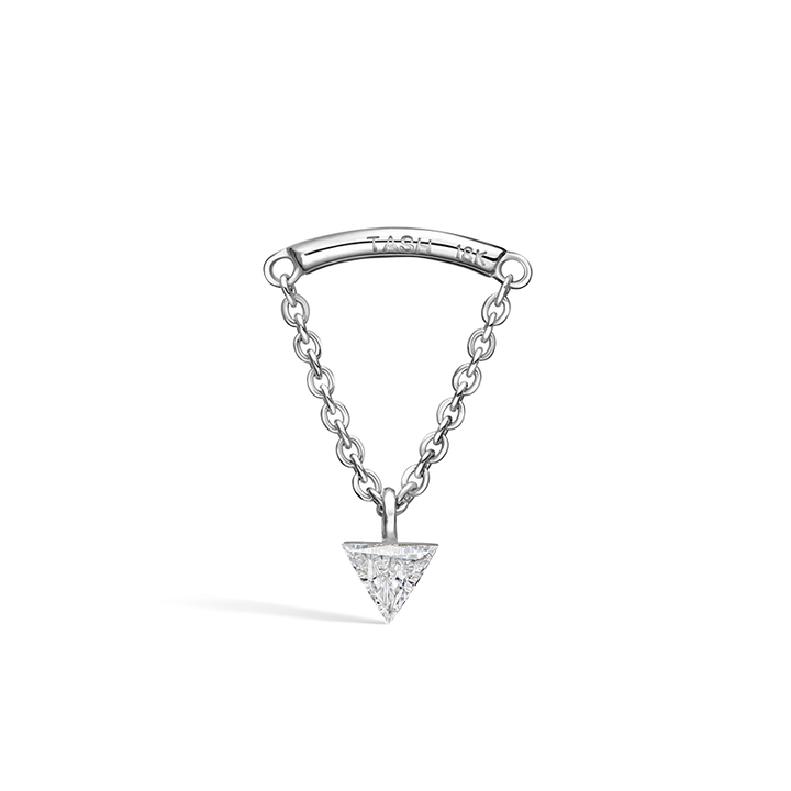 3mm Invisible Set Triangle Diamond Drape Threaded Stud Earring /WG