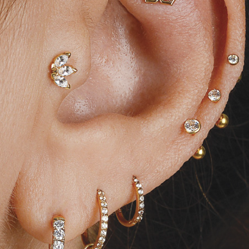 PB Triple Marquise CZ End Push Pin /YG