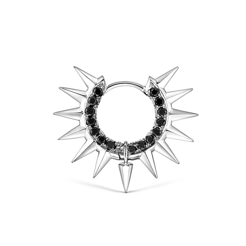 8mm Metal Mohawk with Black and White Diamond Pavé Hoop Earring /WG