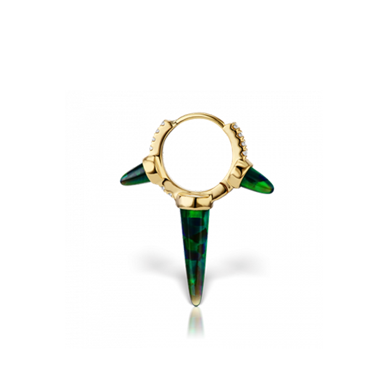 8mm Triple Long Black Opal Spike Diamond Eternity Clicker /YG