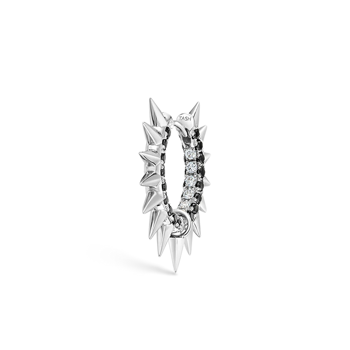 9.5mm Metal Mohawk with Black and White Diamond Pavé Hoop Earring /WG