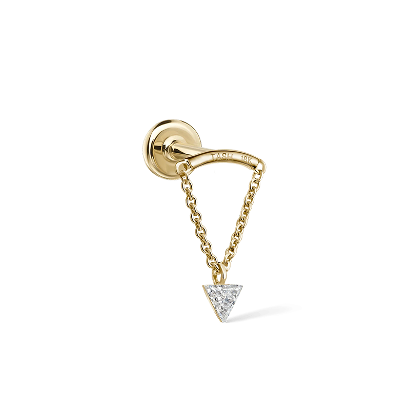 3mm Invisible Set Triangle Diamond Drape Threaded Stud Earring /YG