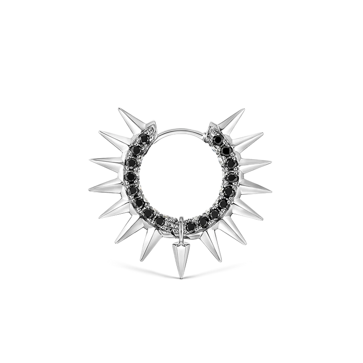 9.5mm Metal Mohawk with Black and White Diamond Pavé Hoop Earring /WG