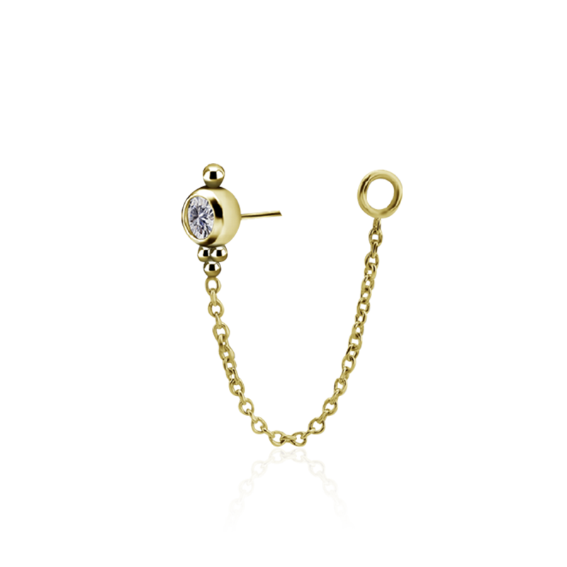 PB 3 Dots Bezel CZ Chain Set Push Pin End /YG