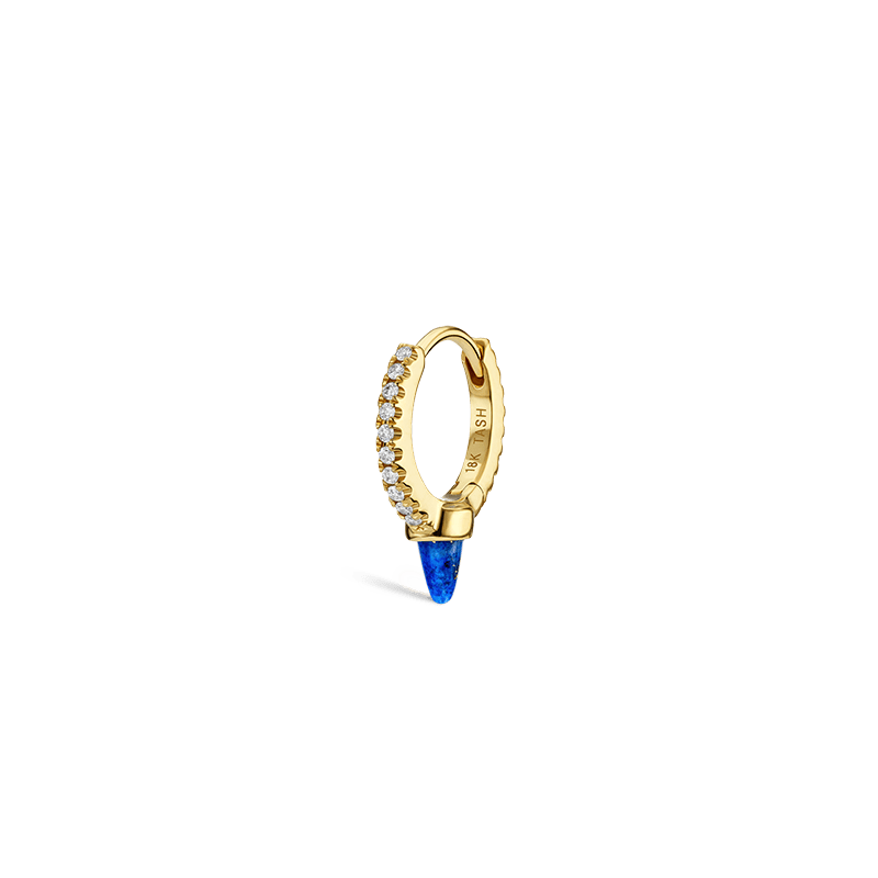 8mm Lapis Single Short Spike Diamond Eternity Hoop Earring /YG