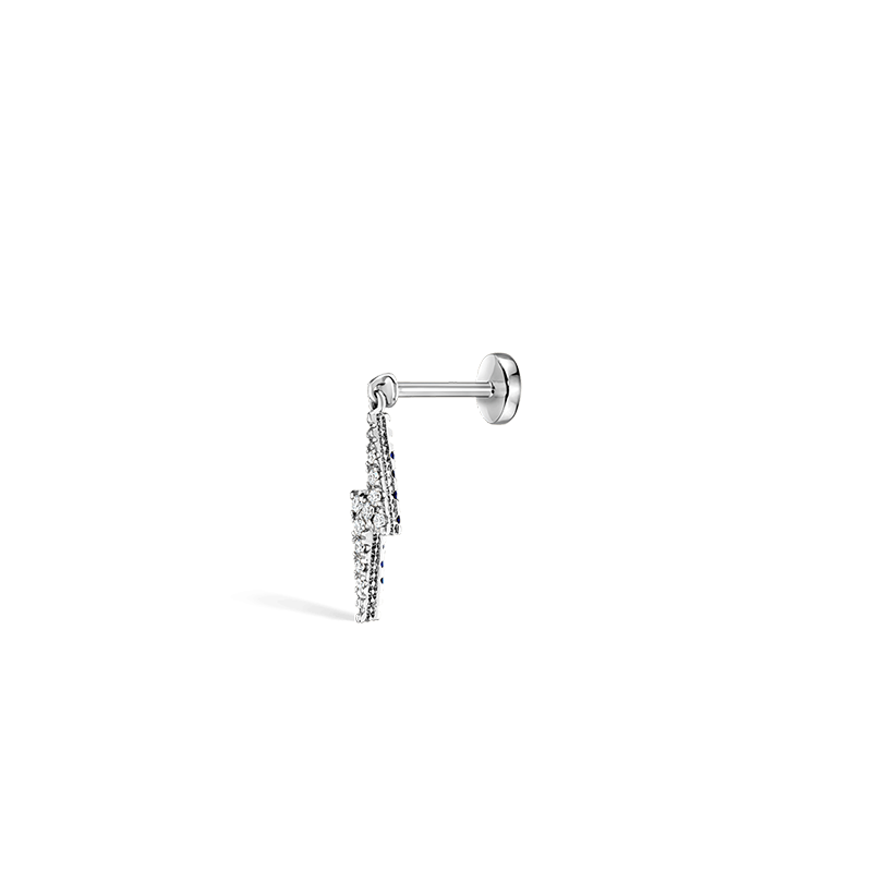 Diamond and Sapphire Lightning Bolt Threaded Charm Earring /WG