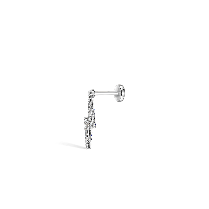 Diamond and Sapphire Lightning Bolt Threaded Charm Earring /WG