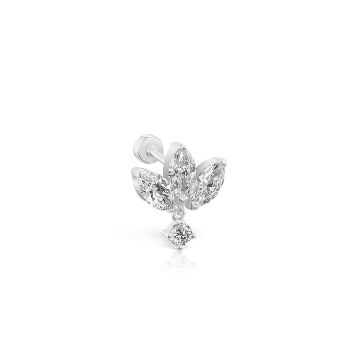 6mm Invisible Diamond Lotus with Dangle Threaded Stud Earring /WG
