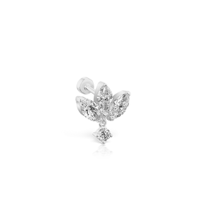 6mm Invisible Diamond Lotus with Dangle Threaded Stud Earring /WG