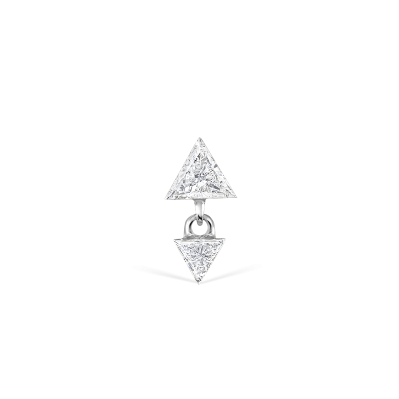 Invisible Set Triangle Diamond Dangle Threaded Earring /WG
