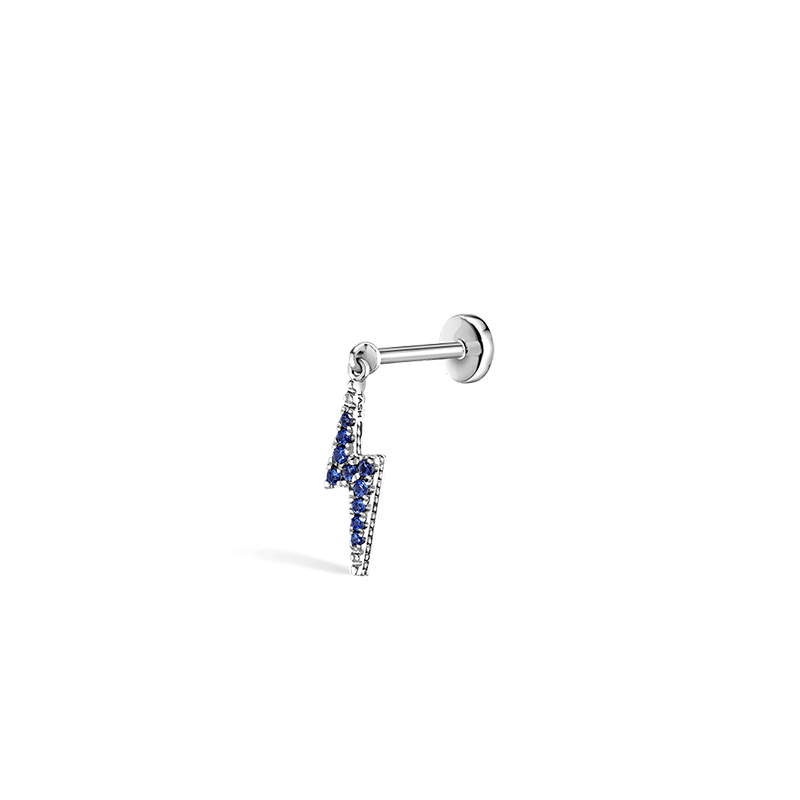Diamond and Sapphire Lightning Bolt Threaded Charm Earring /WG