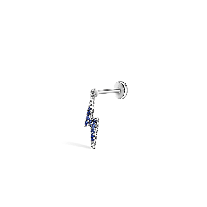 Diamond and Sapphire Lightning Bolt Threaded Charm Earring /WG