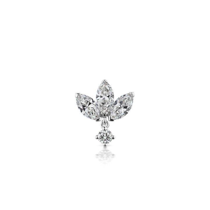 6mm Invisible Diamond Lotus with Dangle Threaded Stud Earring /WG