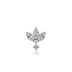 6mm Invisible Diamond Lotus with Dangle Threaded Stud Earring /WG