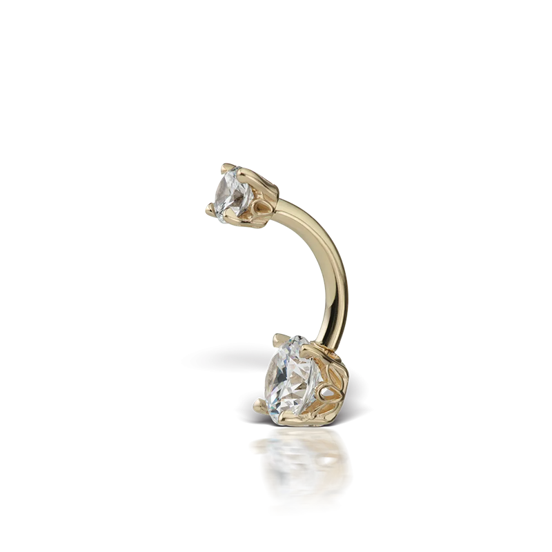 9.5mm 4-6 Cubic Zirconia Prong Solitaire Barbell /YG